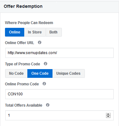 8 Facebook offer ads - promocode addition in the ad