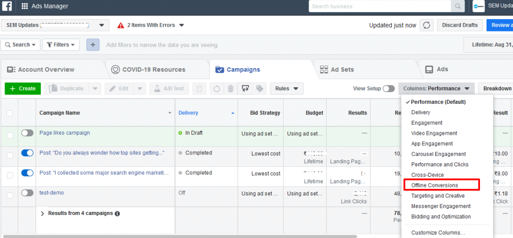 10-reporting-run a campaign using Facebook offline activity audience