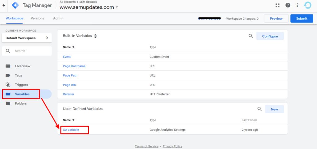 Google Tag Manager - variable - GA