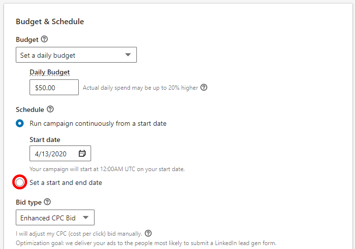 Linkedin advertising bidding techniques