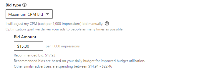 LinkedIn advertising - Cost per impression (CPM) bid