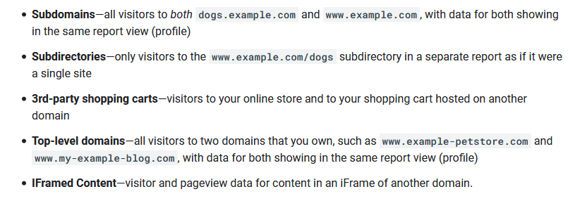 Cross-domain tracking for sub-domains