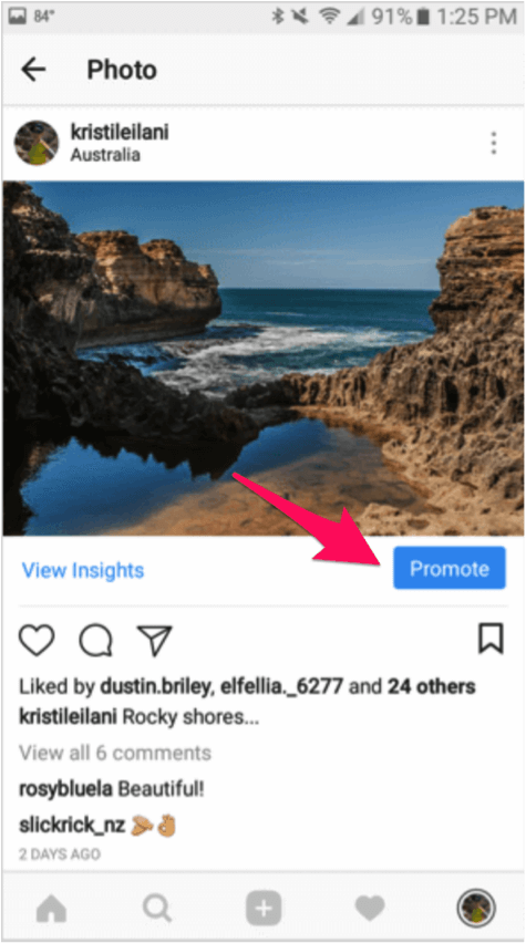 2. instagram video ads promote button