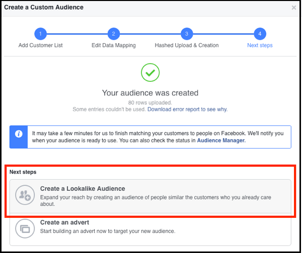 5-Create Facebook Lookalike Audience