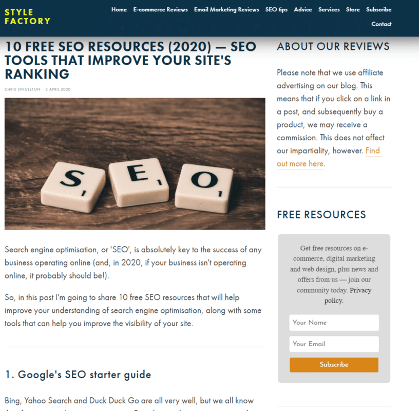 white hat SEO techniques - resource page