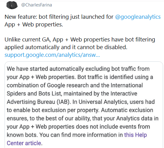 Google Analytics Filters Bot Traffic From App Web Properties