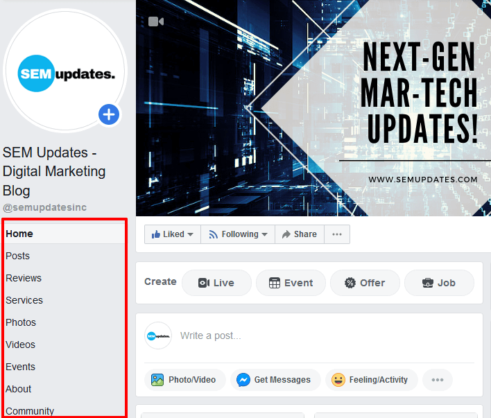 facebook marketing - Sidebar usage of Facebook page